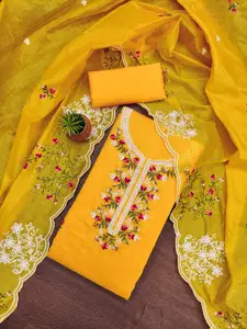 KALINI Floral Embroidered Chanderi Cotton Unstitched Dress Material