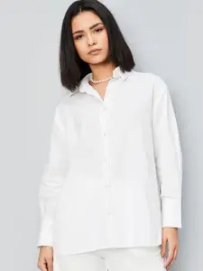 max Women Spread Collar Solid Casual Shirt