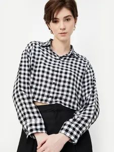 max Women Boxy Fit Spread Collar Gingham Checked Casual Shirt