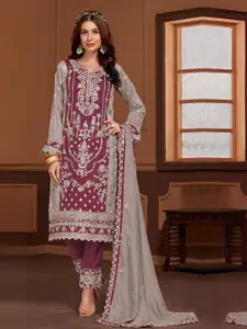 ODETTE Floral Embroidered Sequinned Semi-Stitched Dress Material