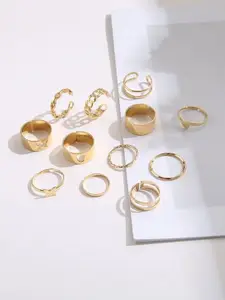DressBerry Set Of 12 Gold Plated Stainless Steel Adjustable Stackable Finger Rings