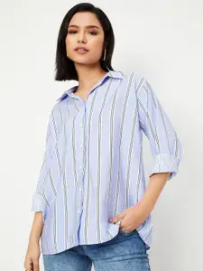 max Women Spread Collar Vertical Striped Casual Shirt