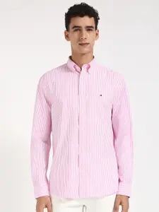 Tommy Hilfiger Men Button-Down Collar Vertical Striped Cotton Casual Shirt