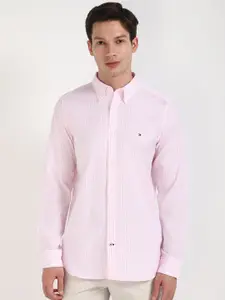 Tommy Hilfiger Men Slim Fit Button-Down Collar Vertical Striped Cotton Casual Shirt