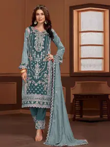 ODETTE Floral Embroidered Sequinned Semi-Stitched Dress Material