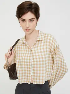 max Women Spread Collar Gingham Checked Casual Shirt