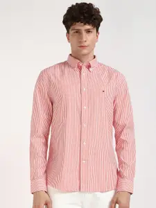 Tommy Hilfiger Men Button-Down Collar Vertical Striped Cotton Casual Shirt