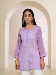 PARAMOUNT CHIKAN Women Ethnic Motifs Embroidered Chikankari Straight Kurti