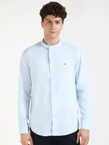 Tommy Hilfiger Men Band Collar Solid Cotton Casual Shirt