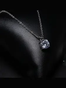 GIVA 925 Silver Cubic Zirconia Studded Classic Vintage Solitaire Pendant & Ring Set