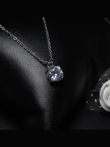 GIVA 925 Silver Plated CZ-Studded Classic Solitaire Pendant & Ring Jewellery Set