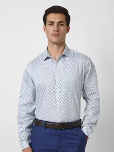 V Dot Men Slim Fit Spread Collar Geometric Printed Cotton Casual Shirt