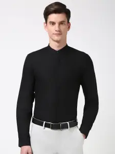 Peter England Men Slim Fit Band Collar Textured Cotton Formal Shirt