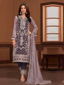 ODETTE Floral Embroidered Sequinned Semi-Stitched Dress Material