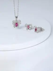 GIVA 925 Sterling Silver Rhodium Plated CZ Studded Butterfly Pendant Jewellery Set