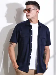 Thomas Scott Men Classic Slim Fit Spread Collar Solid Cotton Casual Shirt