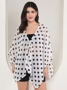 BAESD Polka Dots Printed V-Neck Tie-Up Shrug