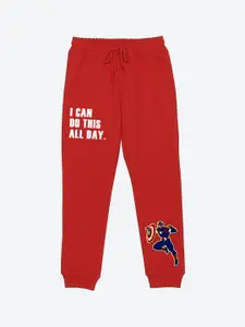 YK Marvel Boys Graphic Printed Regular Fit Mid-Rise Joggers