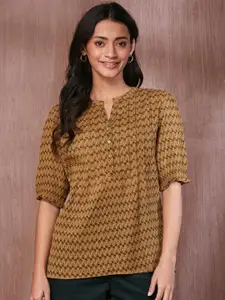 Fabindia Printed Mandarin Collar Cotton A-Line Top