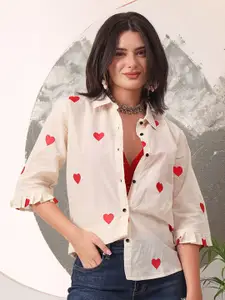 KALINI Women Standard Floral Spread Collar Cotton Casual Shirt with Chikan Bra