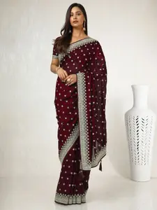 Soch Ethnic Motifs Beads and Stones Silk Blend Tussar Saree
