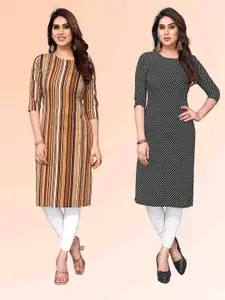 KETAKI FASHION Selection Of 2 Striped Round Neck Straight Kurtas