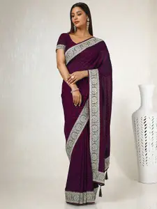 Soch Ethnic Motifs Beads and Stones Silk Blend Tussar Saree