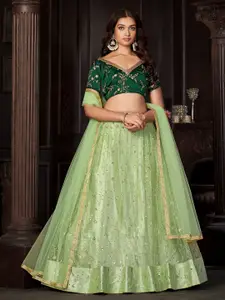 KALINI Embroidered Sequinned Semi-Stitched Lehenga & Unstitched Blouse With Dupatta