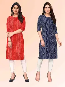 KETAKI FASHION Selection Of 2 Geometric Printed Round Neck Straight Kurtas