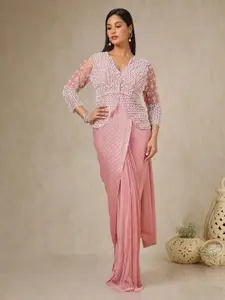 Soch Striped Beads and Stones Satin Ready to Wear Saree