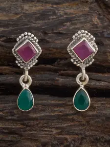 Kushal's Fashion Jewellery  Silver-Plated Geometric Stone Studded Drop Earrings