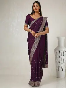 Soch Ethnic Motifs Beads and Stones Silk Blend Tussar Saree