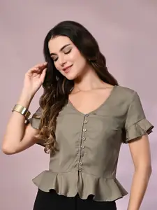 DressBerry Women Crop Flutter Sleeves Peplum Top