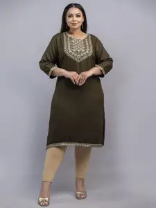Fashion Zest Women Plus Size Ethnic Motifs Yoke Design Thread Work Kurta
