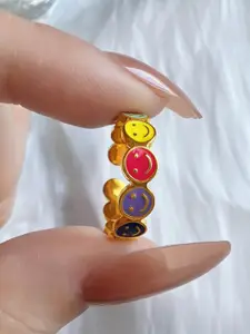 StyleCast Elegant Gold-Toned Adjustable Smiley Finger Ring