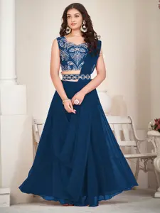 KALINI Embroidered Thread Work Semi-Stitched Lehenga & Unstitched Blouse With Dupatta