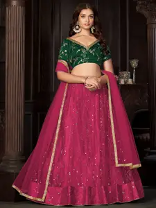 KALINI Embroidered Sequinned Semi-Stitched Lehenga & Unstitched Blouse With Dupatta
