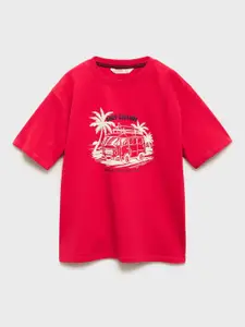 Mango Kids Boys Pure Cotton Graphic Printed Drop Shoulder Sleeves T-shirt