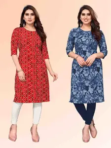 KETAKI FASHION Selection Of 2 Bandhani Printed Round Neck Straight Kurtas
