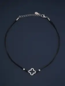 Kushal's Fashion Jewellery Sterling Silver Rhodium-Plated Stone Studded Anklet