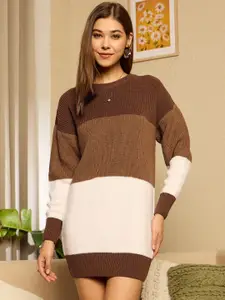 Berrylush Women Colourblocked Longline Pullover Sweater