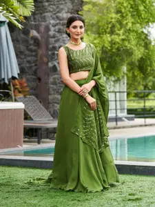 KALINI Embroidered Thread Work Semi-Stitched Lehenga & Unstitched Blouse With Dupatta