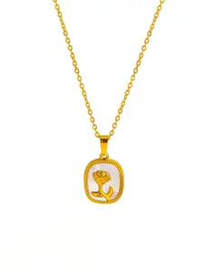 StyleCast Gold-Toned Floral Square Shaped Pendant With Chain