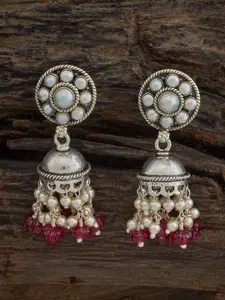 Kushal's Fashion Jewellery 92.5 Sterling Silver-Plated Dome Shaped Temple Jhumkas