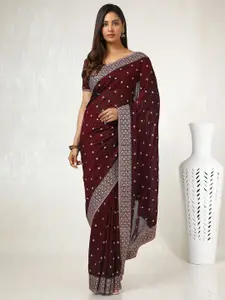 Soch Ethnic Motifs Beads and Stones Silk Blend Tussar Saree