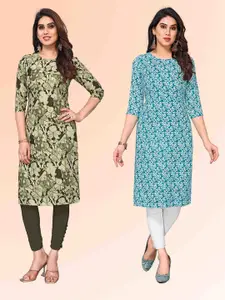 KETAKI FASHION Selection Of 2 Abstract Printed Round Neck Straight Kurtas
