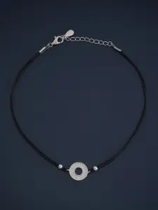 Kushal's Fashion Jewellery Sterling Silver Rhodium-Plated Stone Studded Anklet