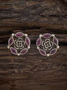 Kushal's Fashion Jewellery 92.5  Silver-Plated Ruby Classic  Studs Earrings