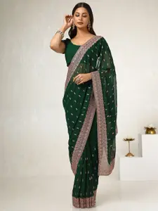 Soch Ethnic Motifs Beads and Stones Poly Georgette Saree
