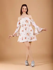 DressBerry Women Off White Flower Print Poly Rayon Mini Dress